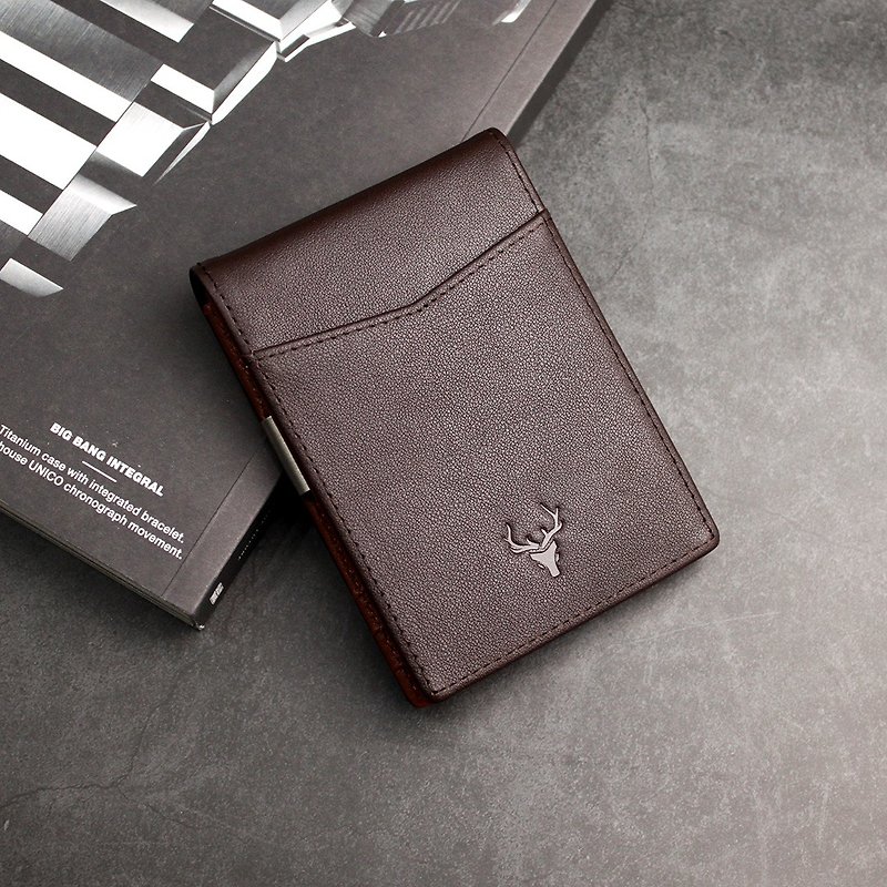 Sandor Leather Bills clip and Card Holder RFID, Free Customization – Dark Brown - กระเป๋าสตางค์ - หนังแท้ สีนำ้ตาล