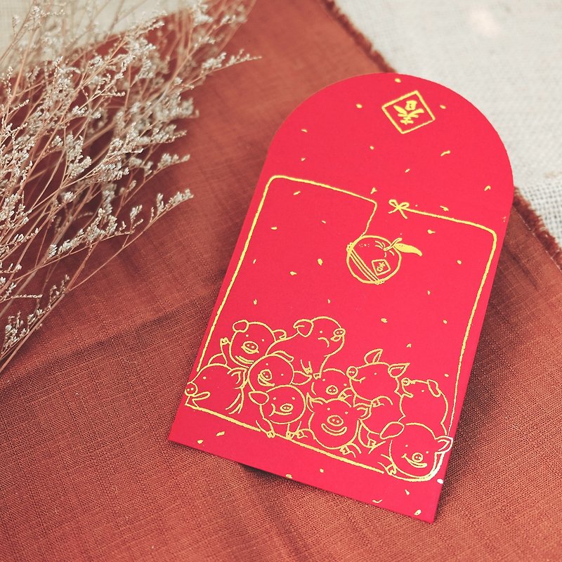 赤い封筒バッグ/豚吉利/小-3インチ - ご祝儀袋・ポチ袋 - 紙 レッド