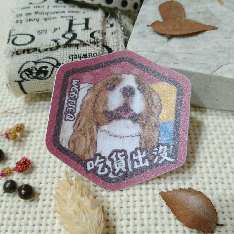 查理士王小獵犬-吃貨出沒-防水車貼-防水貼紙-安全帽貼紙 - 貼紙 - 防水材質 