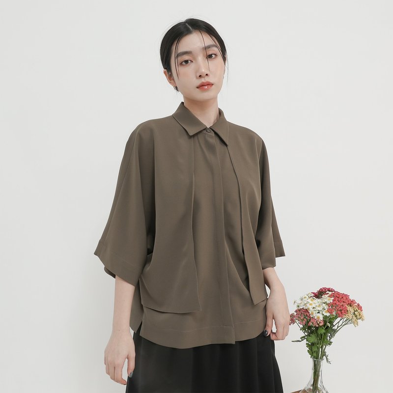 [Classic original] Trigonometric_trigonometric function small backless shirt_olive - Women's Shirts - Polyester Brown