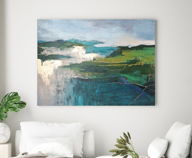 Painting landscape Abstract | Green abstract painting | Abstract landscape North - 壁貼/牆壁裝飾 - 棉．麻 綠色