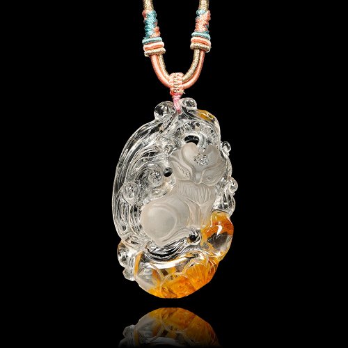 正佳珠寶 Gemsrich Jewelry 【正佳珠寶】膠花水晶 頂級膠花九尾狐貍 53.8g 膠花水晶吊墜