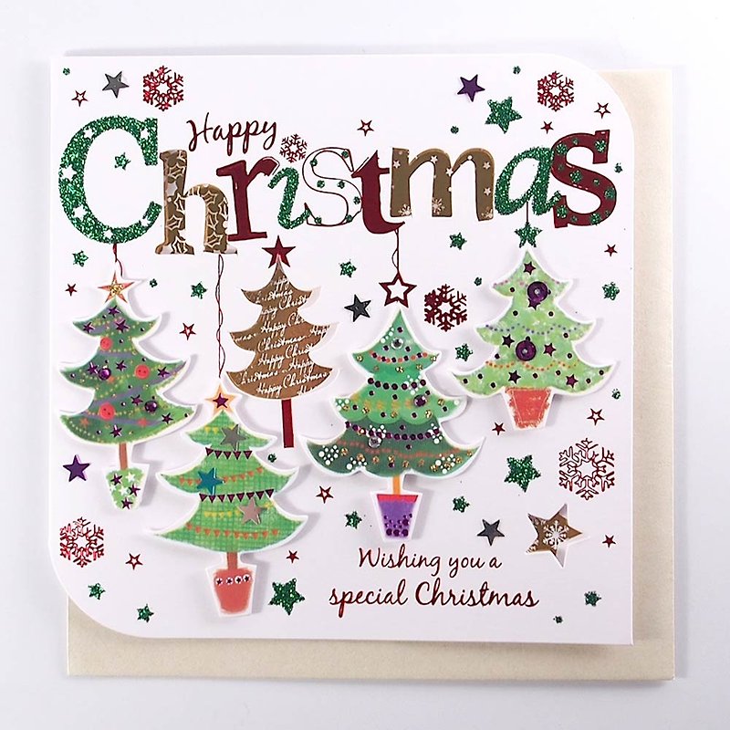 閃亮繽紛聖誕樹 耶誕卡片【Ling Design TP-卡片 聖誕節系列】 - 心意卡/卡片 - 紙 多色