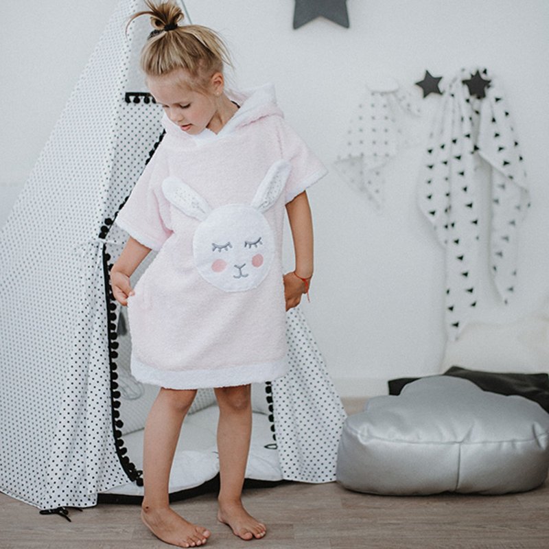 Baby toddler beach poncho - PINK girl bunny pocket hooded baby towel - 其他 - 棉．麻 粉紅色