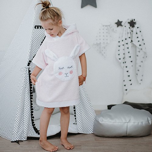 Cot and Cot Baby toddler beach poncho - PINK girl bunny pocket hooded baby towel