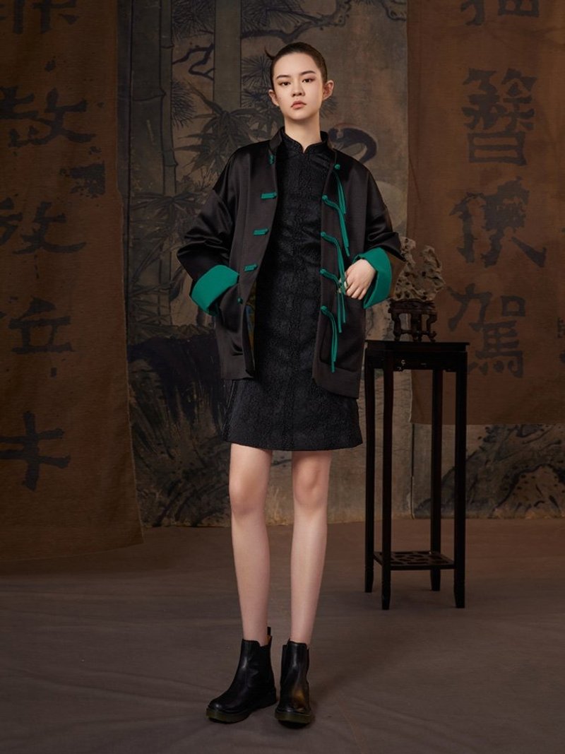 泰岱/f中國風復古 新中式寬松唐裝 - 女西裝外套 - 聚酯纖維 黑色
