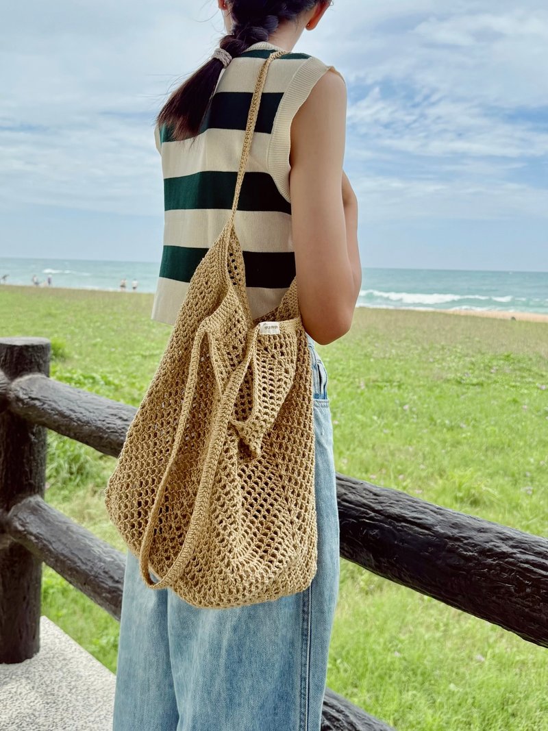 沙色微光・苧麻鉤織網袋 側背包 斜背包 編織包 肩背包 手作 - 側背包/斜背包 - 棉．麻 