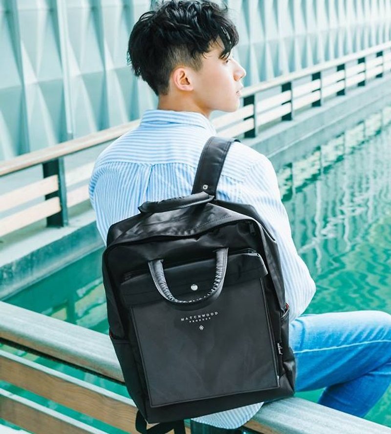 Laptop Backpack Matchwood Basic Backpack Handbag Schoolbag Dual-use Waterproof - กระเป๋าเป้สะพายหลัง - วัสดุกันนำ้ สีดำ