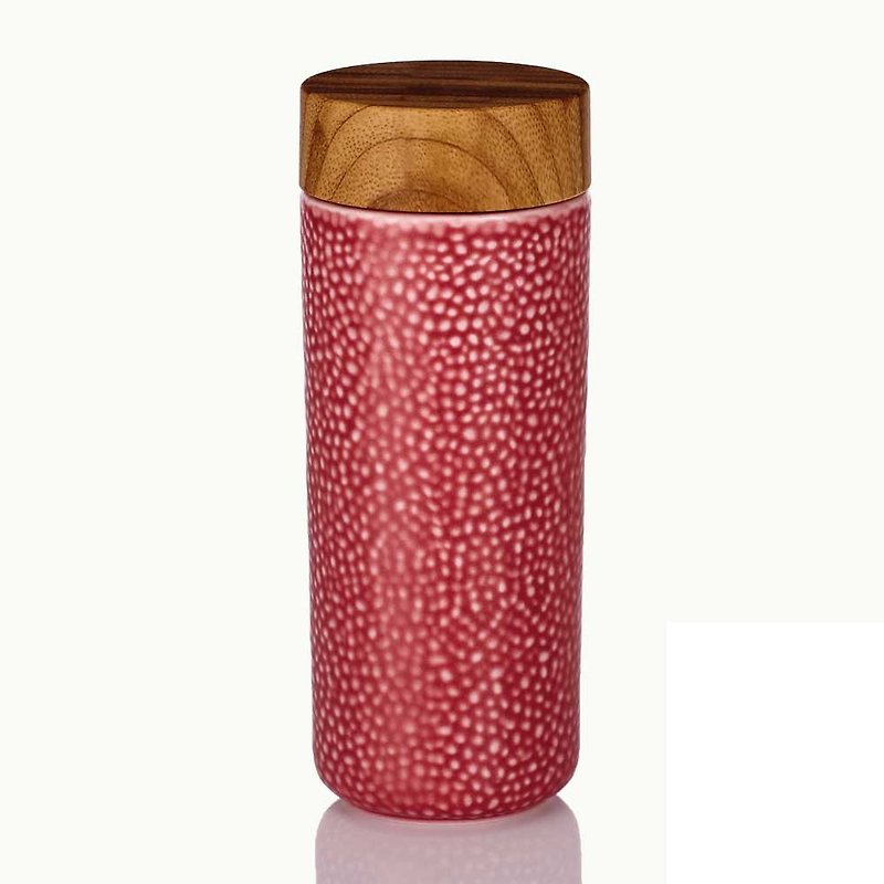 Morning dew cup / large / double layer / matte rouge red / imitation wood grain cover - Pitchers - Porcelain 