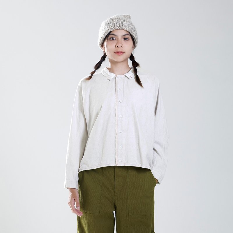 Yanbian color collar cotton shirt - เสื้อเชิ้ตผู้หญิง - ผ้าฝ้าย/ผ้าลินิน สีเทา