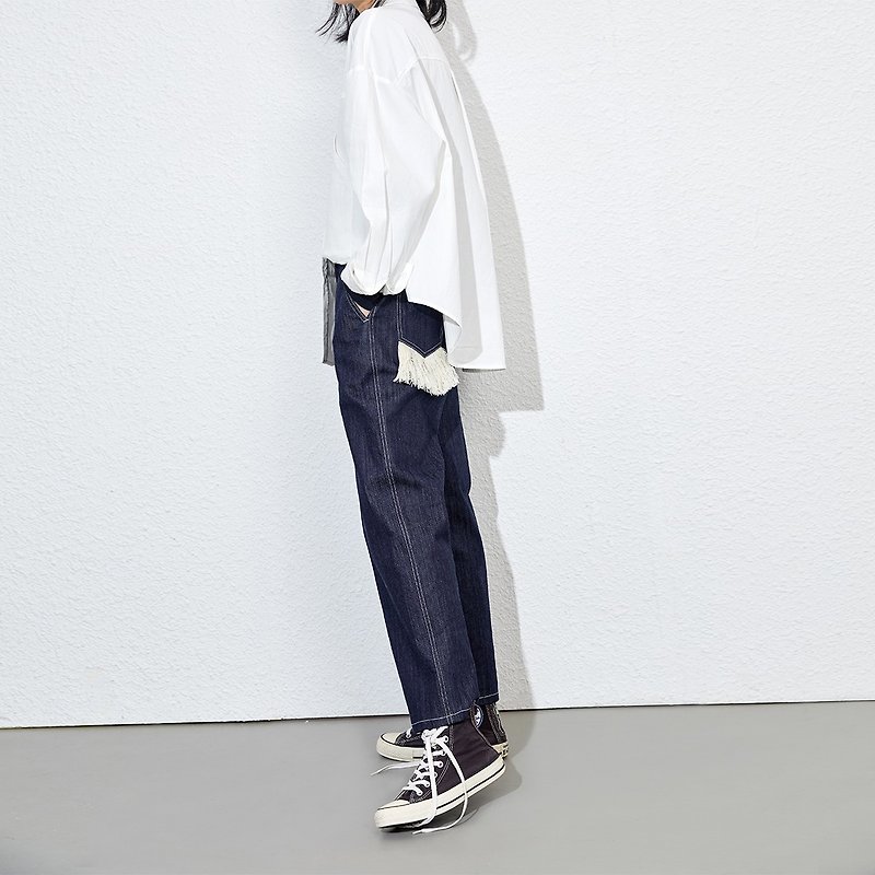 G果GAOGUO original design women's new boyfriend neutral wind silhouette pocket Japanese shirt top - เสื้อเชิ้ตผู้หญิง - ผ้าฝ้าย/ผ้าลินิน 
