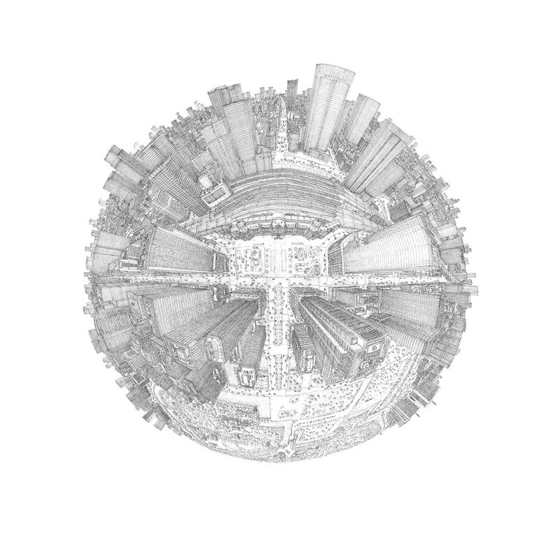 歷史東京車站細線繪圖掛布 - 壁貼/牆壁裝飾 - 亞麻 白色