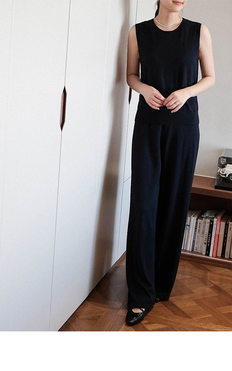 Classic basic high waist slim wool casual drape wide leg pants - เสื้อผู้หญิง - ขนแกะ 