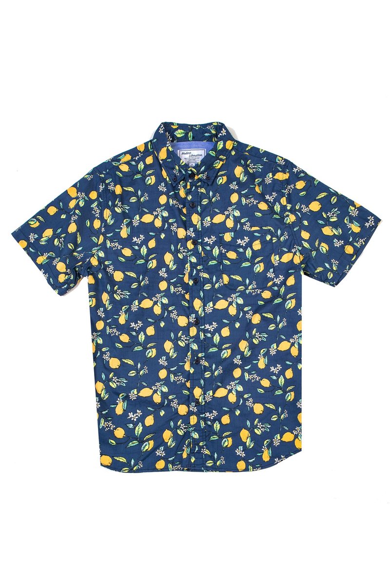 Lemon Tree Shirt 檸檬樹襯衫 - 深藍色 - 男襯衫/休閒襯衫 - 棉．麻 藍色
