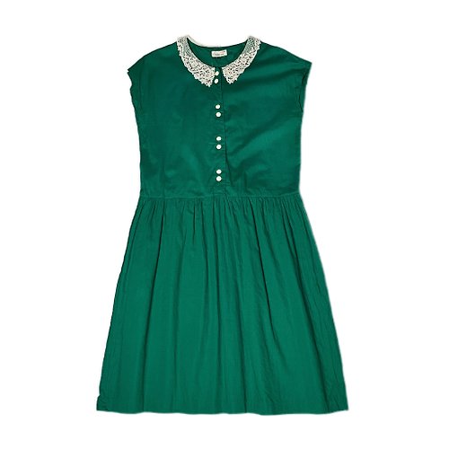 HeadxLover 愛頭牌古著店 古著日本綠底蕾絲領單色洋裝