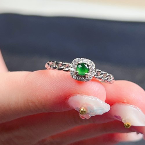 瓔珞珠寶盒 E.L.Jewelry Box 冰種老坑綠翡翠蛋面戒指 925純銀 | 天然緬甸玉A貨翡翠 | 送禮