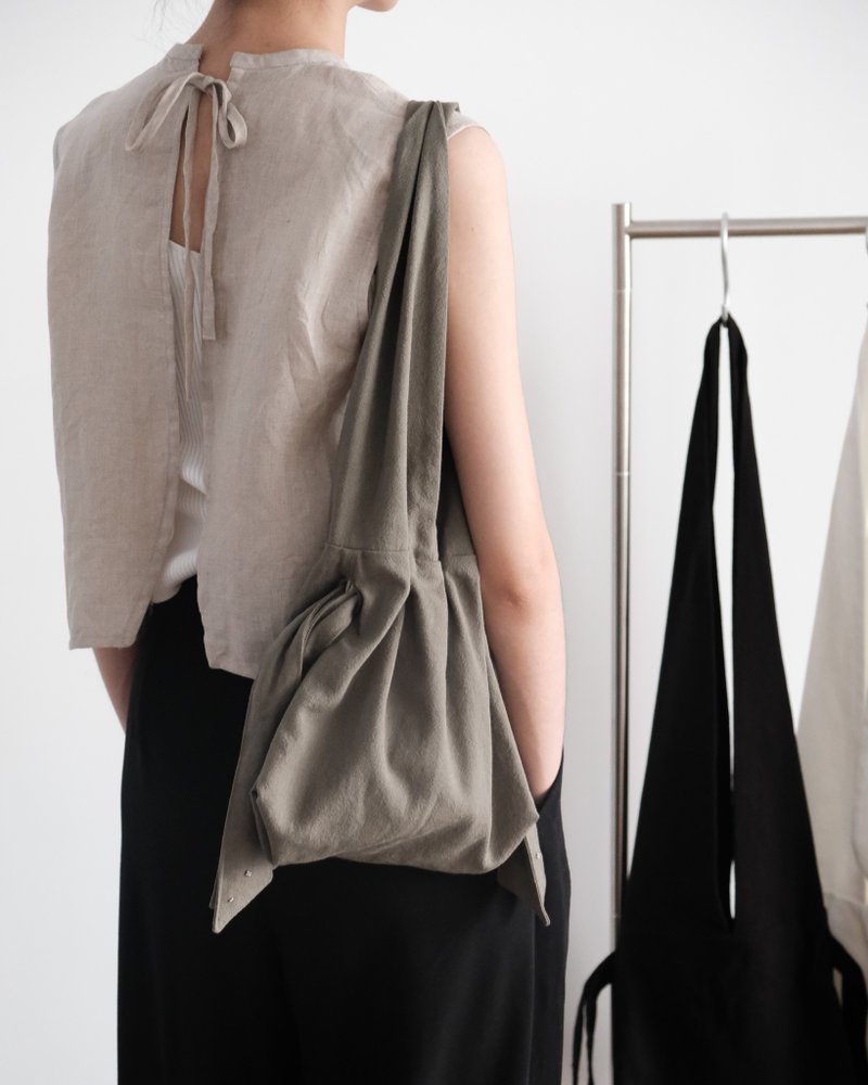 Strappy draped shoulder bag-Aquatic Flower - Messenger Bags & Sling Bags - Cotton & Hemp Green