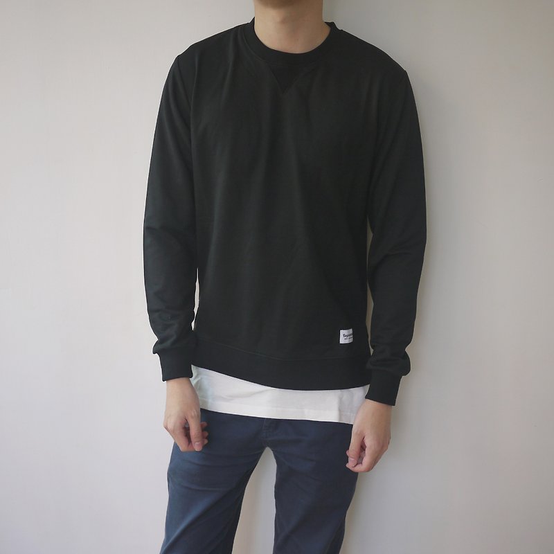 Fake Layer Sweater/cotton/pullover - เสื้อยืดผู้ชาย - ผ้าฝ้าย/ผ้าลินิน สีดำ