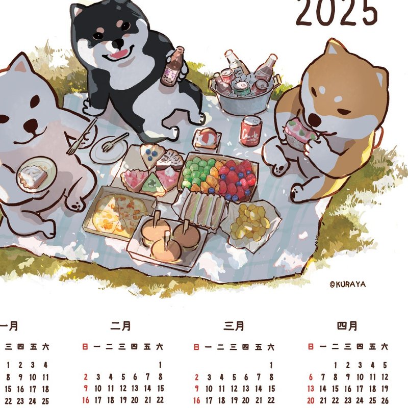 2025 single calendar Kuraya guraya original Shiba Inu Ashiba salted fish daily art paper poster - โปสเตอร์ - กระดาษ 