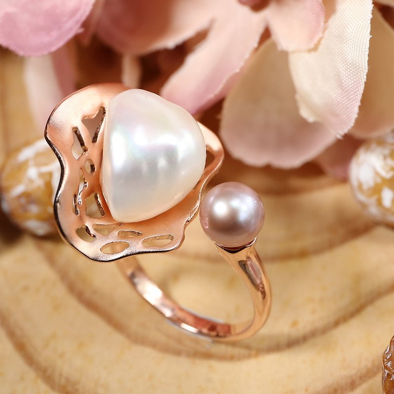 芭蕾 - 11mm巴洛克形淡水珍珠銀電18K玫瑰金戒指 - 戒指 - 珍珠 粉紅色
