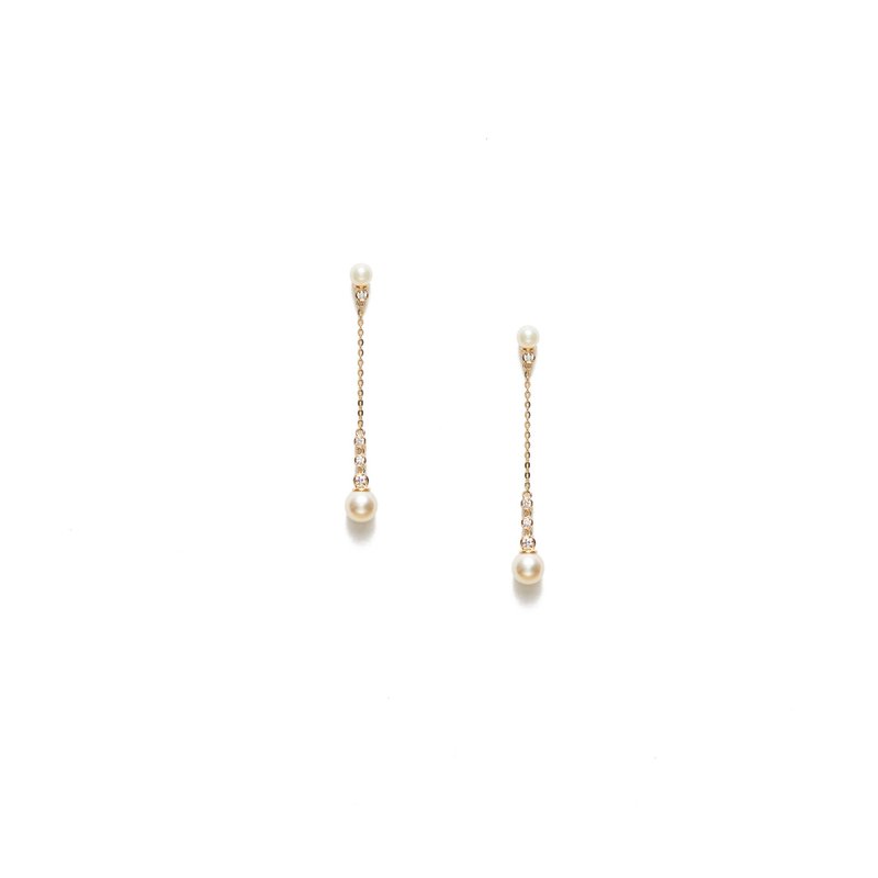 珍珠垂墜耳環 925銀厚鍍18K金 Nemesis D/P Earring - 耳環/耳夾/耳骨夾 - 純銀 金色
