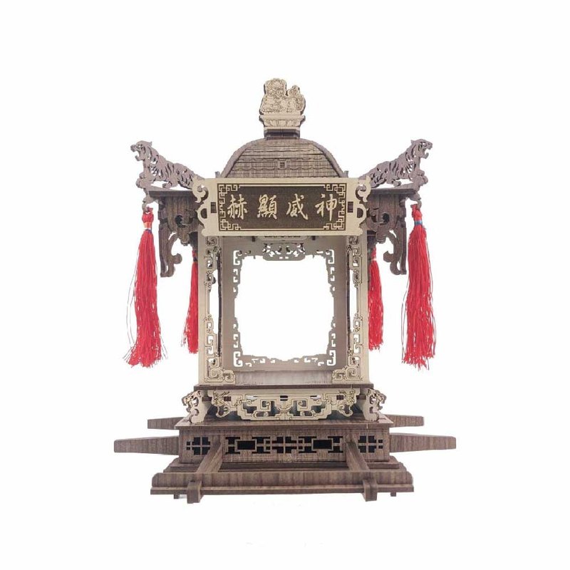 DIY材料包-廟宇系列-虎爺轎DII 木頭模型 神轎 木質立體拼圖 禮物 - 木工/竹藝/紙雕 - 木頭 咖啡色