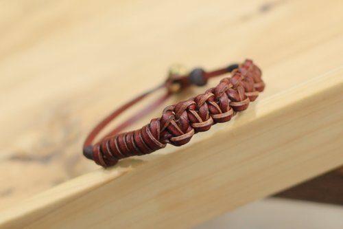 NO.8-handmade No.8-原創 & 復古牛皮 | 全手工編織黃銅扣手環 | 吉祥結緣 個性