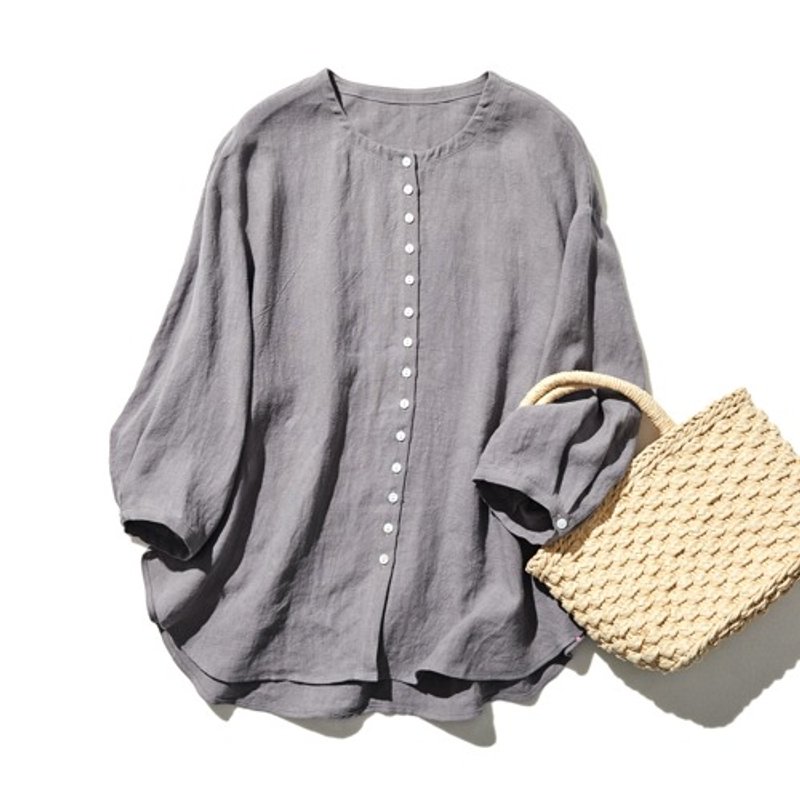 簡約百搭亞麻開衫 無領設計   簡約風格  百搭單品  230506-1 - 女上衣/長袖上衣 - 棉．麻 