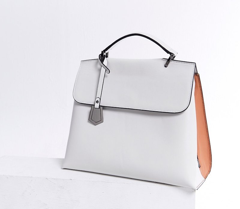 Side open magnetic buckle bat style handbag white - Handbags & Totes - Genuine Leather White