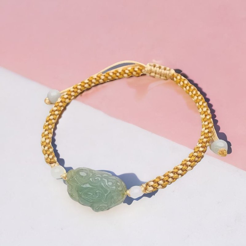 [Lucky Beast] Ice Green Jadeite Pixiu Braided Bracelet | Natural Burmese Jadeite A - สร้อยข้อมือ - หยก สีเขียว