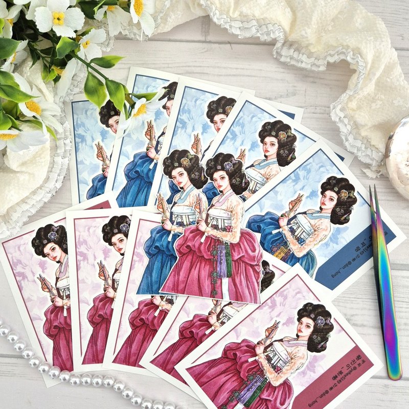 yehee_Oriental hanbok Sticker_HwangJin_pink&blue - 貼紙 - 紙 