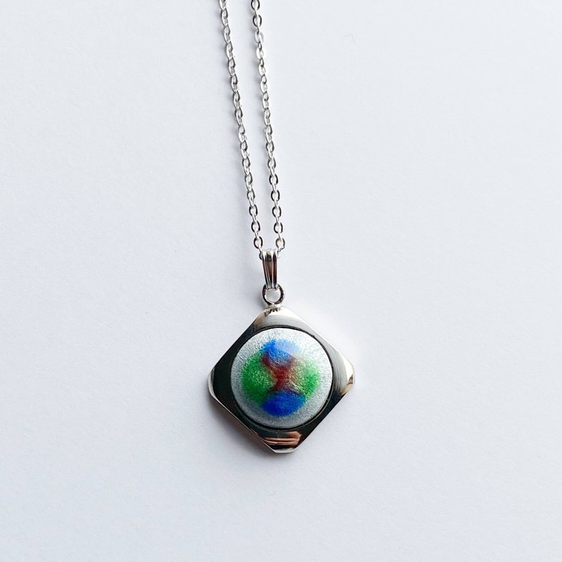 Frit [Silver Gray] Cloisonne pendant, pure silver cloisonne - Necklaces - Glass Silver