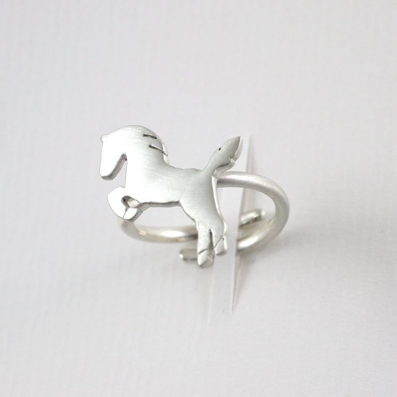 White Horse - Styling Index Finger Ring 925 Sterling Silver Adjustable Size Movable Open Ring - แหวนทั่วไป - เงิน สีเงิน