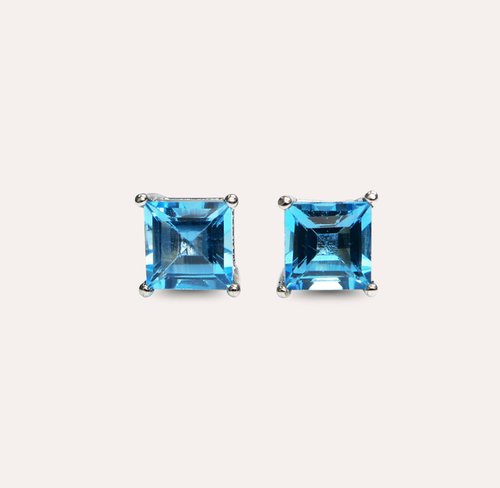 安珠 AND JEWEL 每天配戴的天然寶石 安珠 託帕石 藍色 方形 6mm 耳環 經典系列 Square E 寶石銀飾