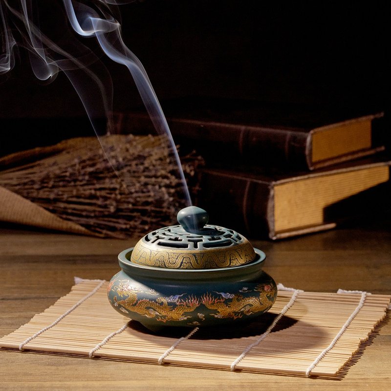 聚寶盆薰香爐-湖藍、(含開光)怡神靜心、線香專用、參禪、修煉 - 香氛/精油/擴香 - 陶 咖啡色