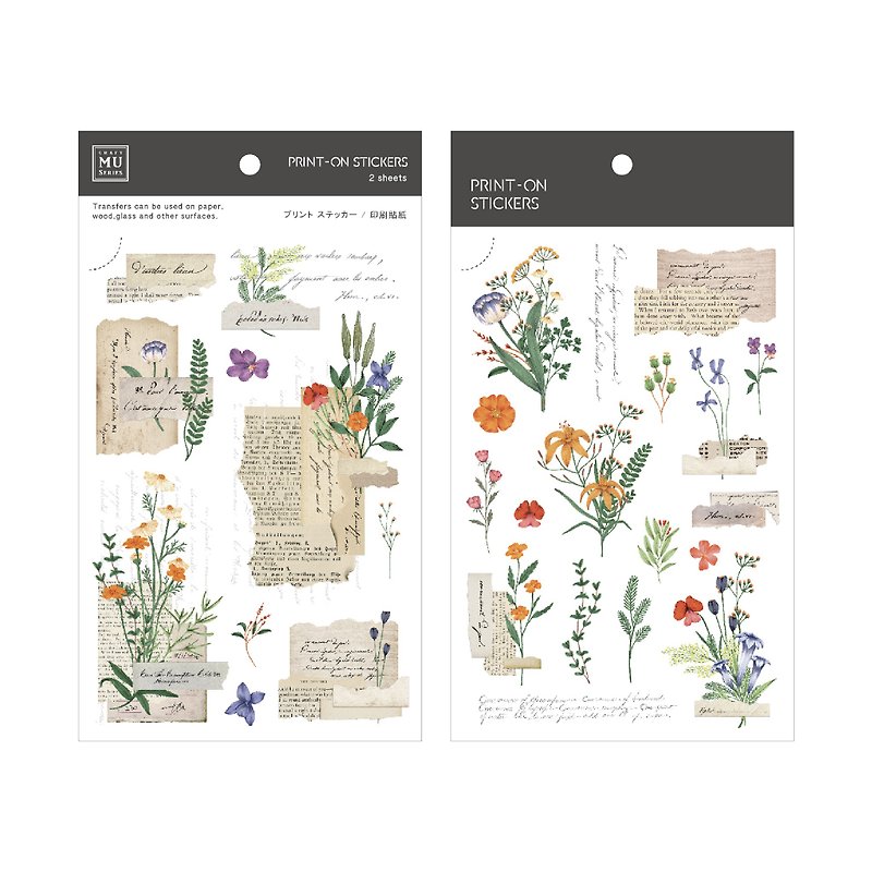 【Print-On Stickers 轉印貼紙】no.213-花卉絮語 | 復古系列 - 貼紙 - 其他材質 卡其色