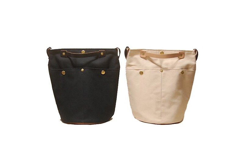 Canvas water basket bag - กระเป๋าแมสเซนเจอร์ - ผ้าฝ้าย/ผ้าลินิน สีดำ