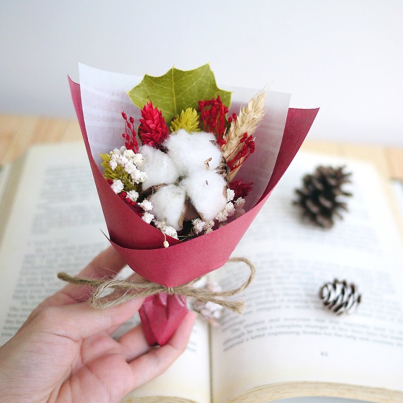 聖誕禮讚-棉花紅天星 手綁 乾燥小花束 - 乾燥花/永生花 - 植物．花 紅色