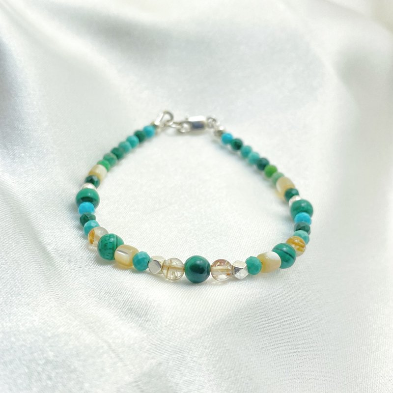 Anubis (limited edition) | Stone stone bracelet 925 sterling silver x Stone x turquoise x titanium crystal x shell beads - สร้อยข้อมือ - คริสตัล สีเขียว