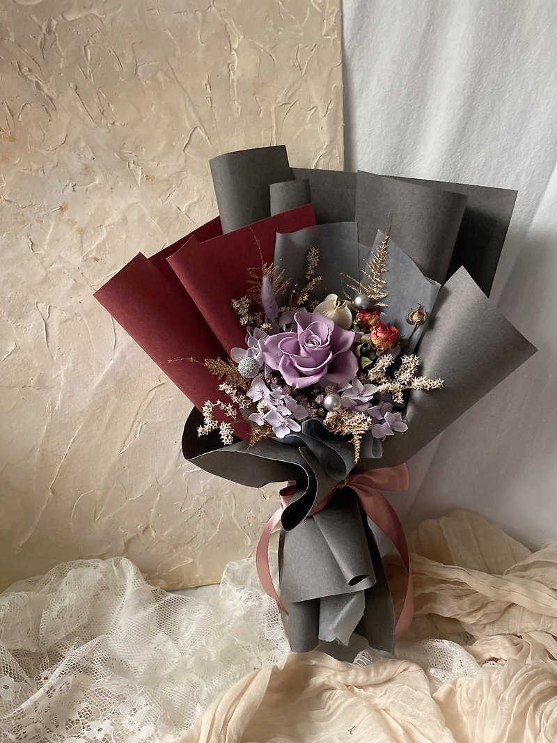 巴洛克古典紫玫瑰小花束 - 乾燥花/永生花 - 植物．花 