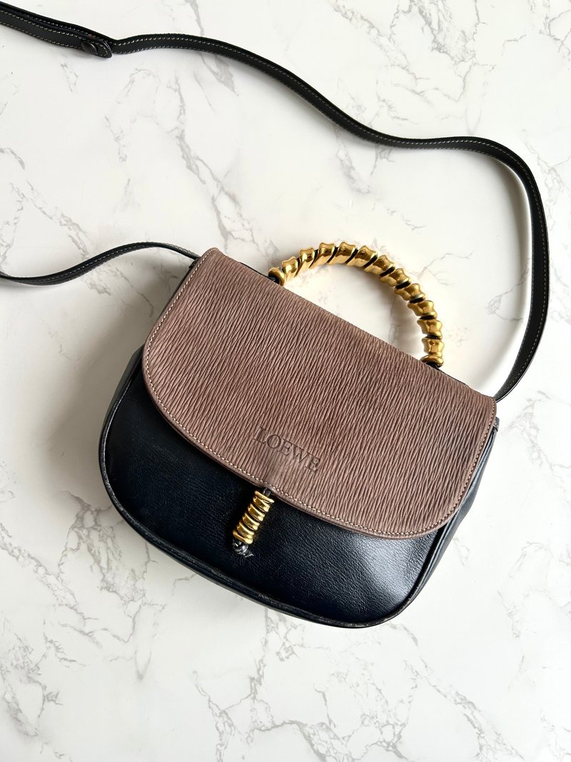 Limited Edition Vintage Bag: Loewe Colorblock Serpent Chain Kelly Bag - Shoulder Bag, Crossbody, Leather Bag, Single Shoulder Bag - กระเป๋าแมสเซนเจอร์ - หนังแท้ สีนำ้ตาล