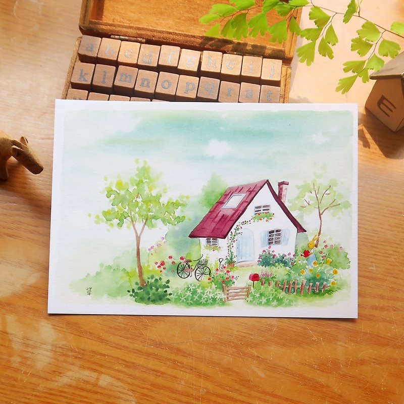 Dream House no.8-Country Garden House Postcard - การ์ด/โปสการ์ด - กระดาษ สีเขียว