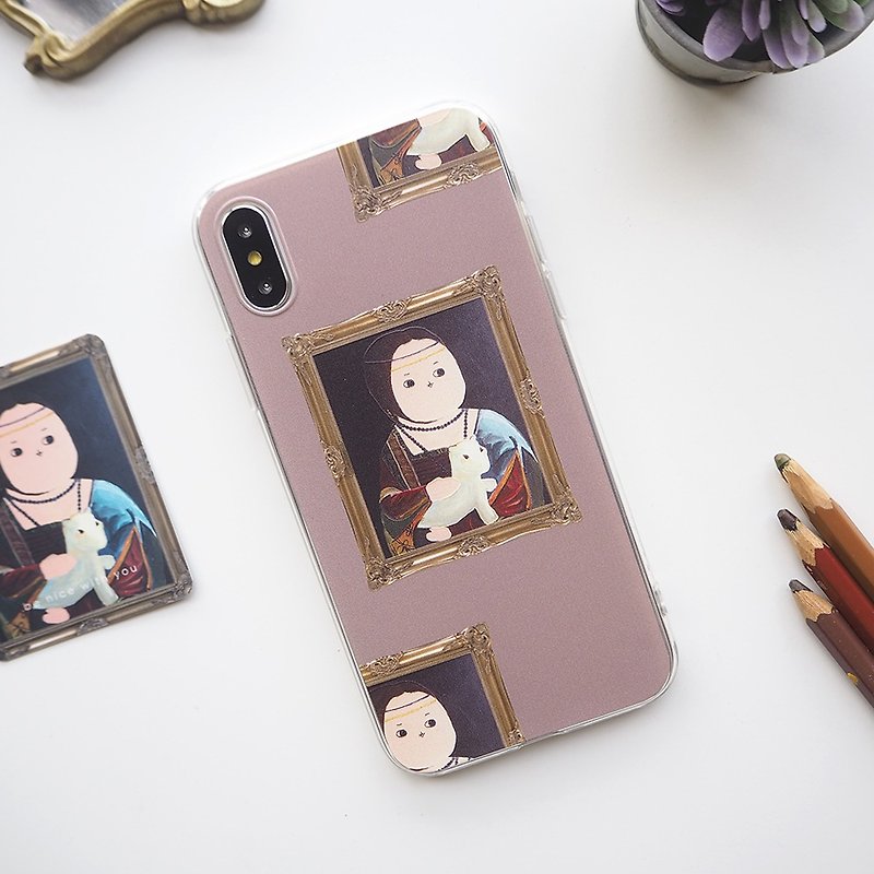 Miss Baozi's famous painting article/iPhonex/Gray series/oil painting style/protective cover/customized mobile phone case - เคส/ซองมือถือ - พลาสติก สีกากี