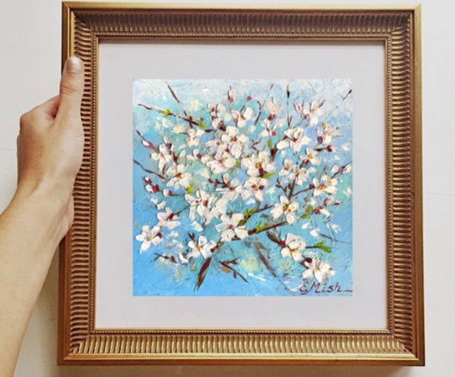 咲くアプリコット、油絵、厚塗り、印象派、抽象的な花、装飾