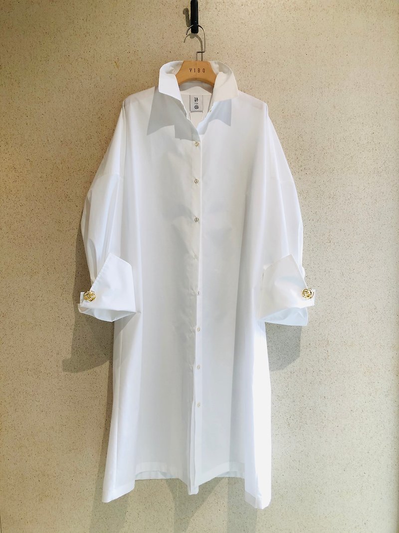 長版連袖襯衫 - 恤衫 - 其他材質 白色