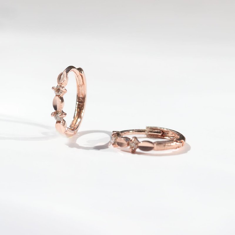 14K champagne diamond earrings (inner diameter 8 mm) - ต่างหู - เครื่องประดับ สีทอง
