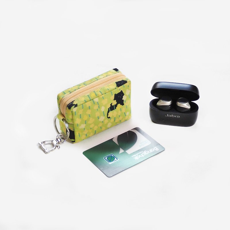 Canvas Polyester Coin Box - Little Black Cats with Keychain - Coin Purses - Polyester Yellow