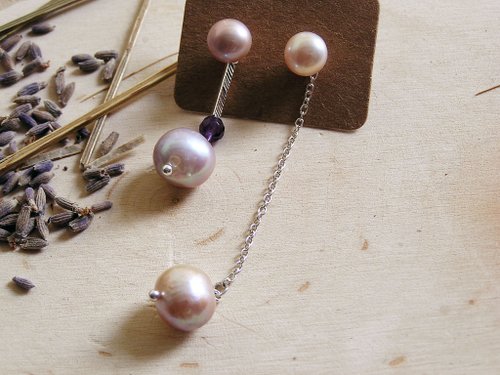 irisjjewellery 春日櫻花系列 925純銀 粉紫色淡水珍珠 耳環