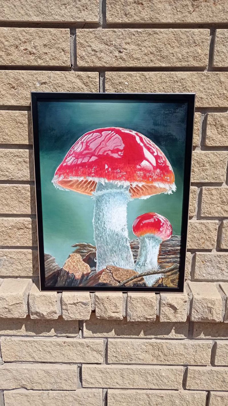 Author's oil painting Mushrooms. Painting on canvas. Painting with mushrooms. - โปสเตอร์ - วัสดุอื่นๆ หลากหลายสี