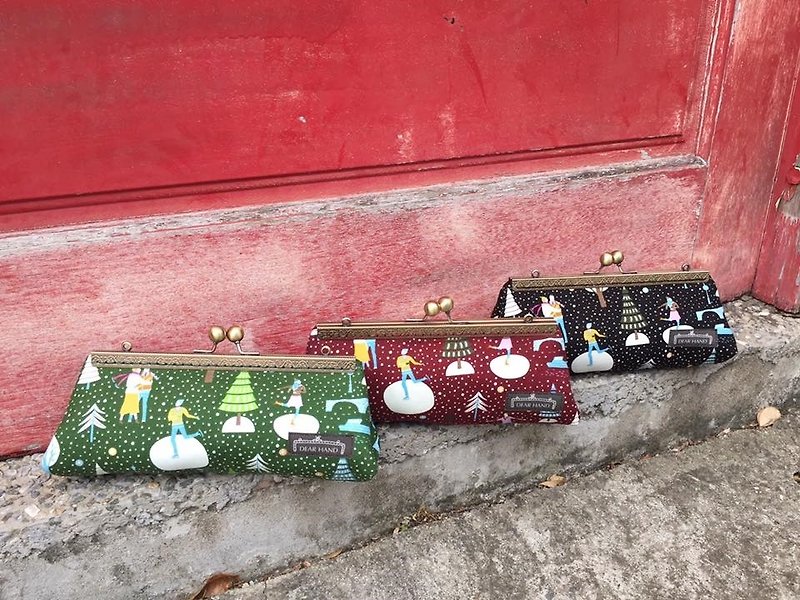 筆袋口金包+聖誕冬季-三色+ - 鉛筆盒/筆袋 - 棉．麻 綠色